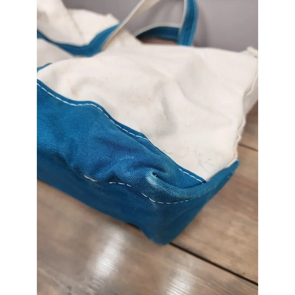 VTG 90s Large LL Bean Boat & Tote Teal Canvas Bag Distressed Stained